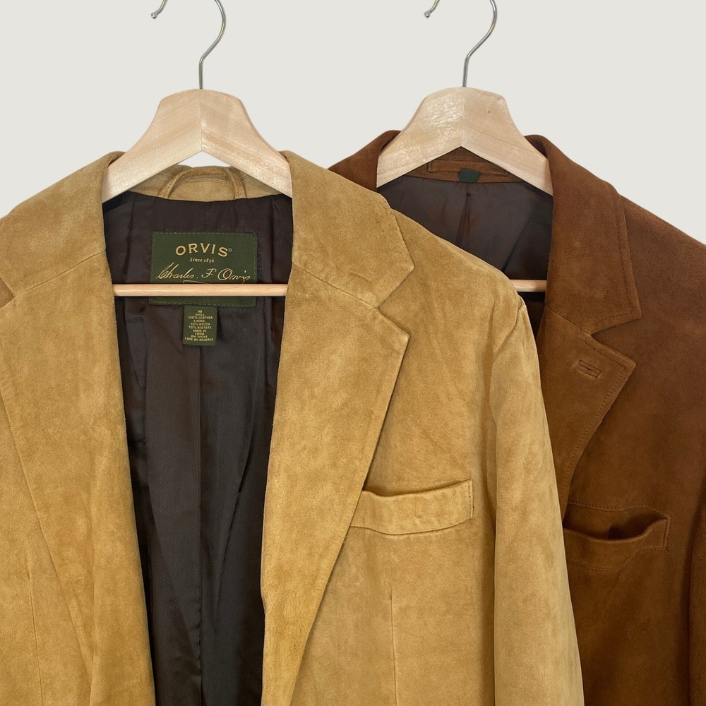 [LOT OF 2] Orvis Signature Collection Suede Leather Jacket Tan Brown Blazer 40R